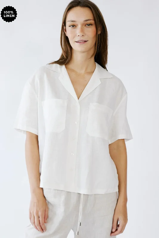 Women's Blouse with Peter Pan CollarRevere Collar Linen Shirt in Milk