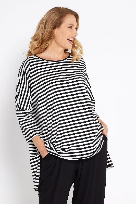 Women's Blouse with ButtonsLulah Top - Black/White Stripe