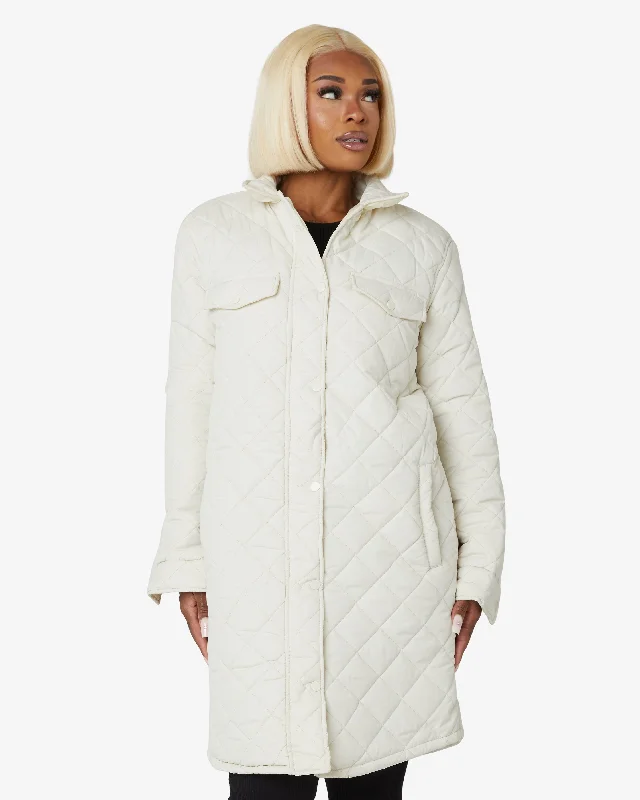 Women's Coats with BeltDiamond Quilted Design Padded Longline Jacket