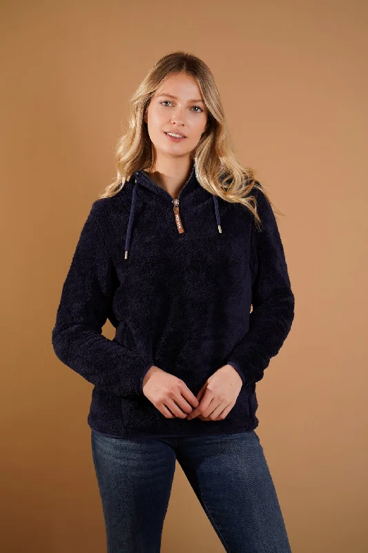 Women's Hooded Sweatshirts with Button ClosureCara Supersoft Sherpa in Navy