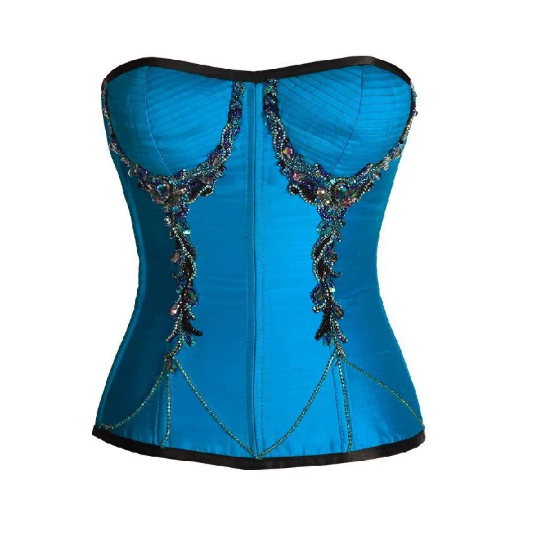 lace-embellished bralette setsIvan Turquoise Satin Overbust Couture Corset