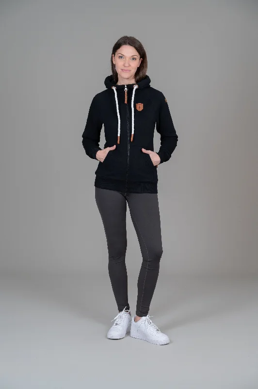 Women's Hooded Sweatshirts with Flared WaistHera Black Full-Zip Hoodie