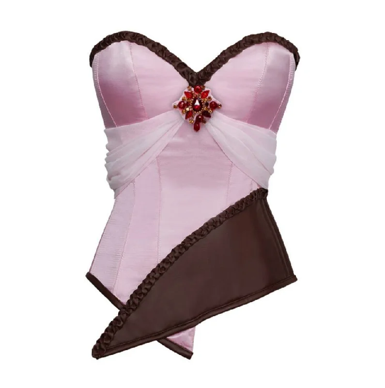 lace-trimmed chemise nightwearAdrion Pink Satin & Faux Leather Braided Trimming Corset