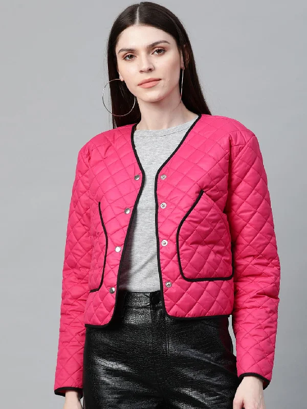 Women's Fur CoatsFuchsia Piping Detail Quilted Jacket