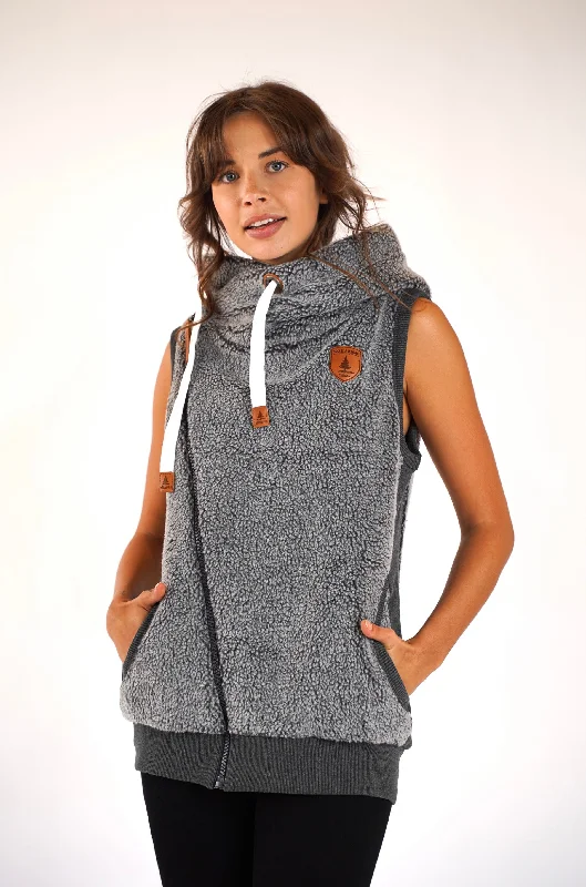 Women's Hooded Sweatshirts with Floral LiningZoe Sherpa Dark Heather Grey Hoodie Vest