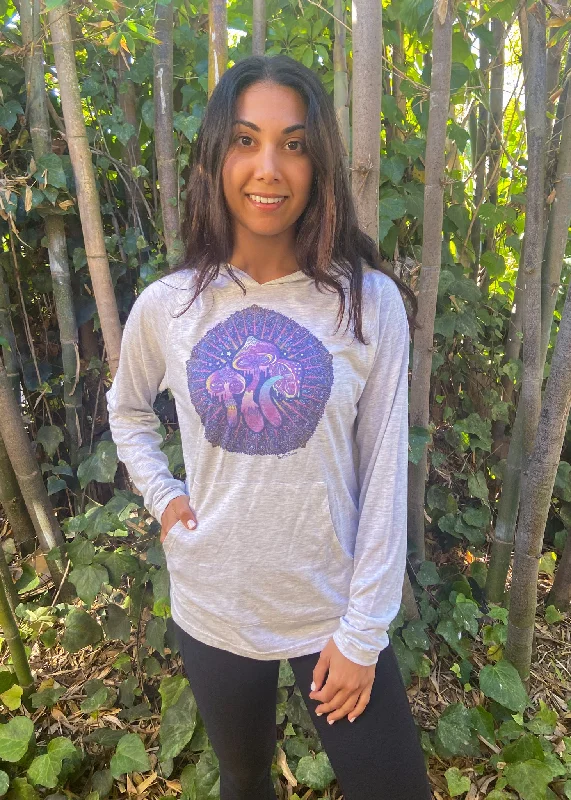 Women's Hooded Sweatshirts with Slant PocketsMushroom Trilogy Hoodie Tee With Incredible Sunset