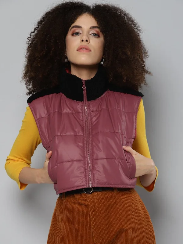 Women's Coats with Fur TrimmedMaroob Fur Shoulder Crop Puffer Jacket