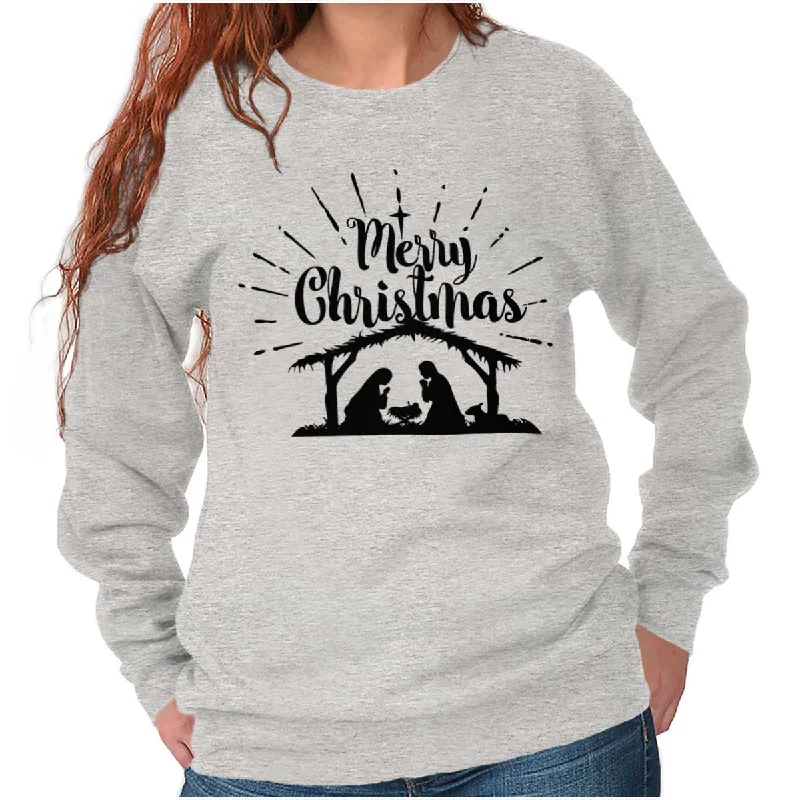 Women's Hooded Sweatshirts with High WaistNativity Xmas Crewneck Sweatshirt