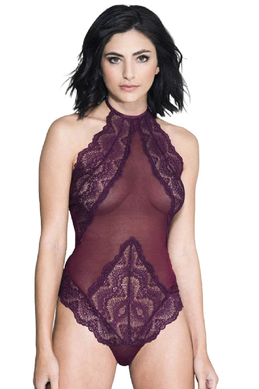 lace-trimmed chemise nightwearMusic Legs Teddy Burgundy 80055