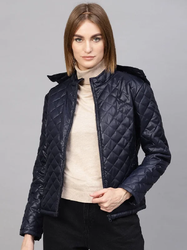 Women's PeacoatsNavy Quilted Hooded Puffer Jacket