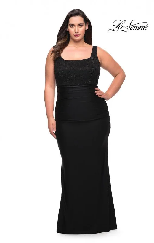 Women's One-Shoulder DressesLa Femme 29645 Jersey Gown with Stones