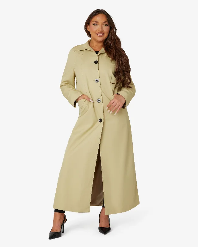 Women's Coats with Fur Trimmed ButtonsSpring/Summer Single Breasted Longline Collared Mac Coat (1204-SP)