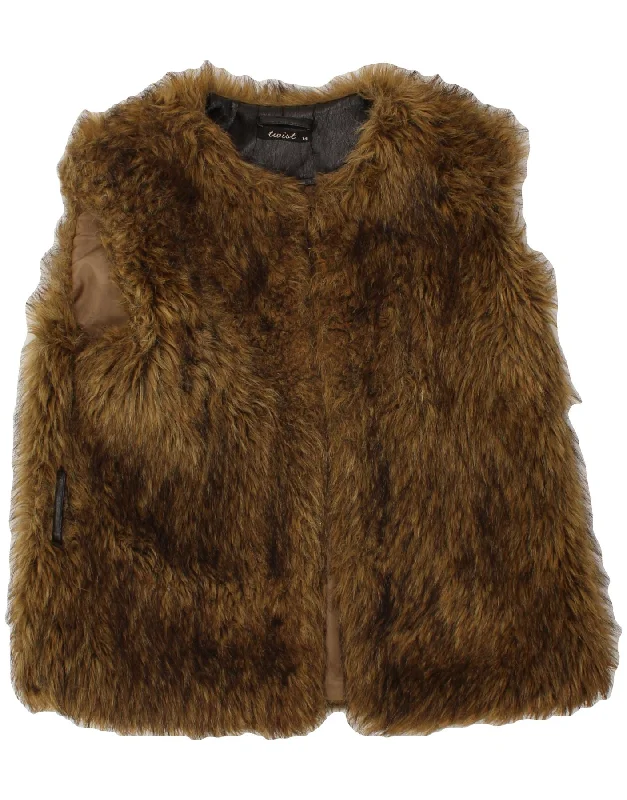 Women's Coats with ZipperVINTAGE Womens Faux Fur Gilet UK 14 Large  Brown Polyester