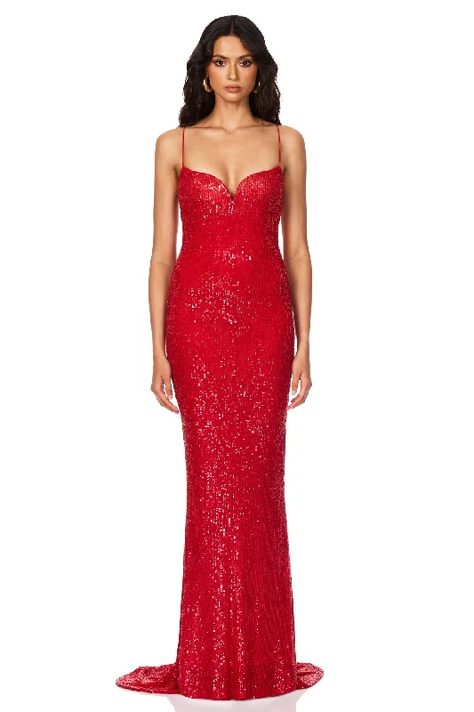 Women's Short-Sleeve DressesNookie Serena Sequin Gown - Scarlet Red