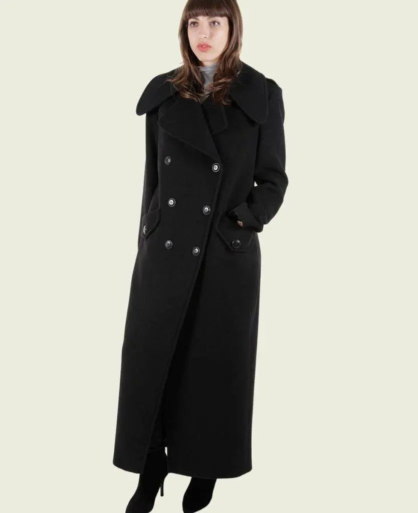 Women's Leather CoatsMARQUETTA - Womens Double Breasted Wool & Cashmere Blend Long Coat