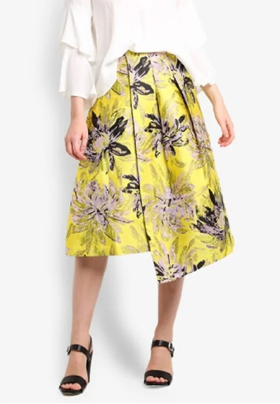 Women's Quick-Dry SkirtsJacquard Floral Midi Asymmetrical Midi Skirt In Yellow