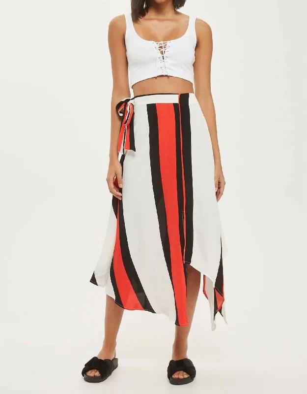 Women's Fall SkirtsStriped Tie Waist Asymmetrical Midi Skirt In Multicolor