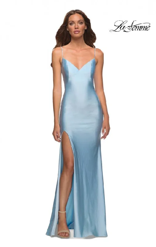 Women's Boat Collar DressesLa Femme 30435 Stone Strap V Neck Gown