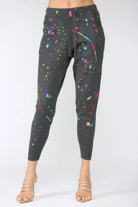 Women's Jodhpurs with Square CollarFoil Paint Splatter Knitted Jogger Pants In Charcoal