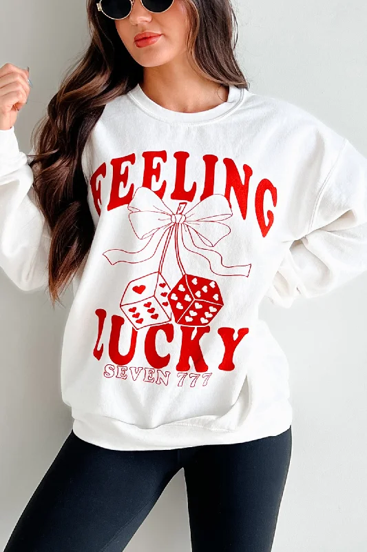 Women's Hooded Sweatshirts with Straight WaistLucky Sevens Oversized Graphic Sweatshirt (Cream)