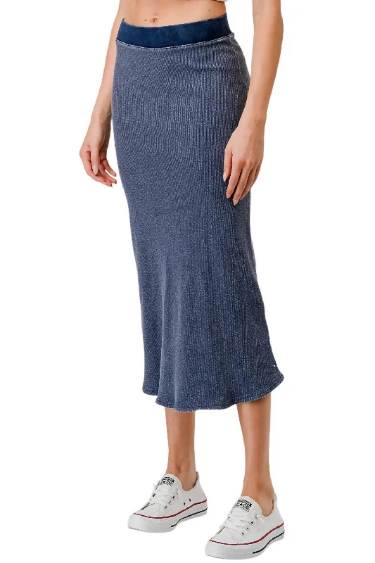 Women's A-Line SkirtsRibbed Mineral Dyed Midi Skirt In Indigo