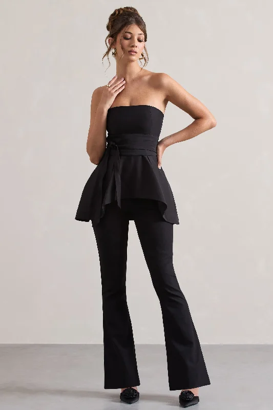 Women's Jumpsuits with Mandarin CollarPurpose | Black Flared-Leg Trousers