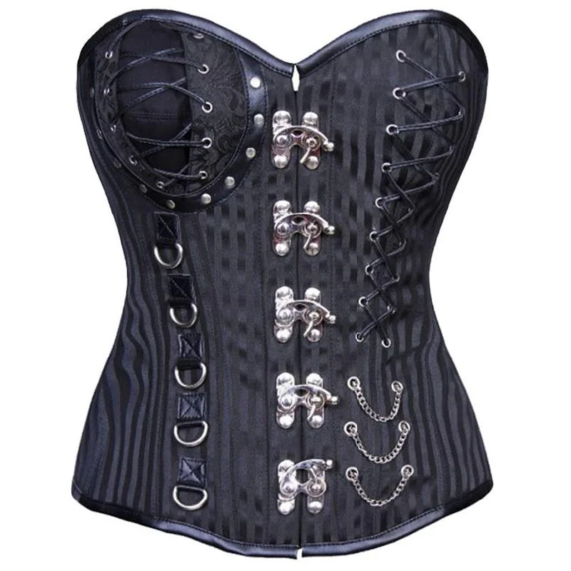 lace-trimmed chemise nightwearLozano Gothic Overbust Corset With Buckle Details