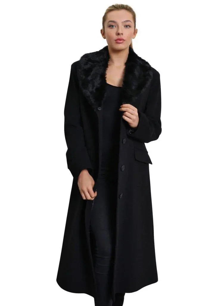 Women's Coats with SleevesDe La Creme Womens Oversized Faux Fur Collar Long Coat