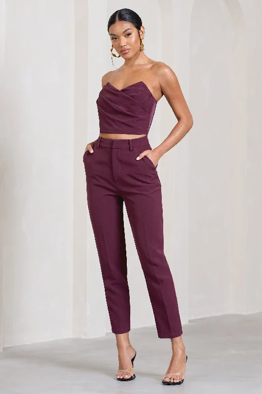 Women's Jumpsuits with SleevesExclusivity | Burgundy Slim Tailored Cigarette Trousers