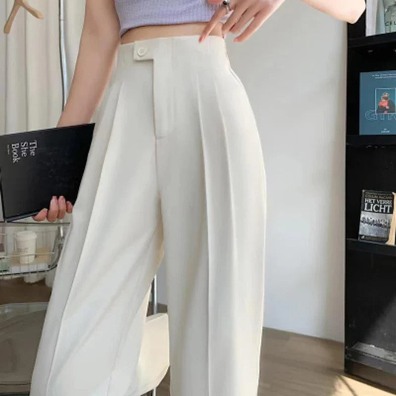 Women's Jodhpurs with DrawstringWomen Cotton Linen Pants Elastic Waist Loose Straight Female Solid Color Ankle-Length Pants