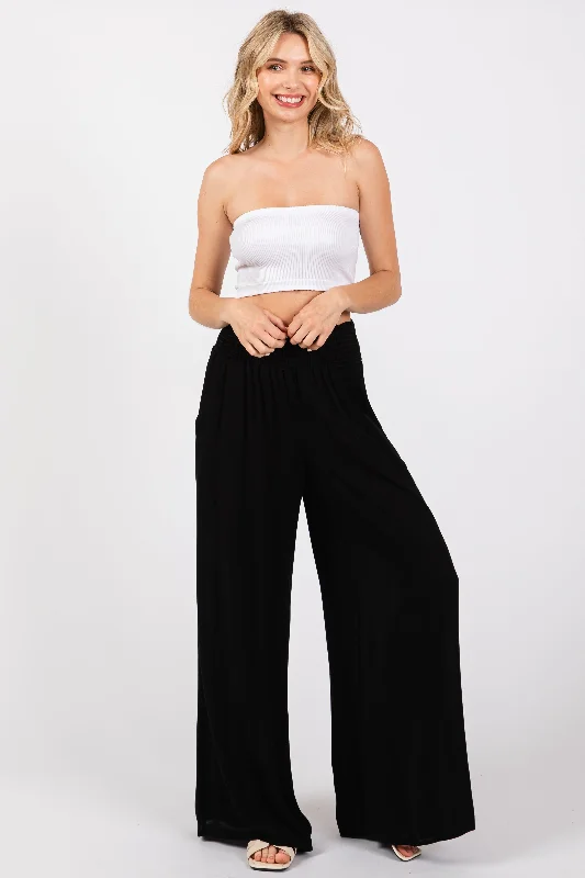 Women's Cargo ShortsBlack Wide Smock Waist Pants