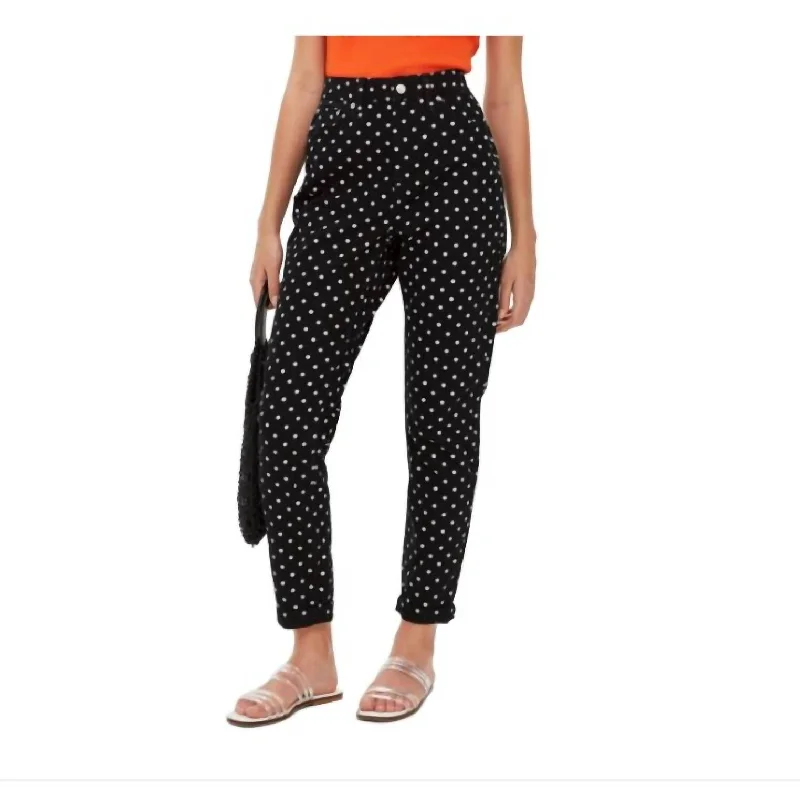 Women's SlacksHigh Rise Polka Dot Mom Jeans In Black/white