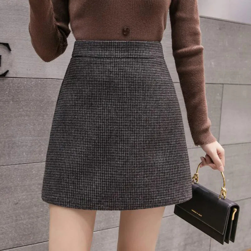 Women's High-Waisted SkirtsFashionSierra - New Fashion Plaid A-Line Mini Women Autumn Winter High Waist Woolen Female Casual All-match Short Skirt