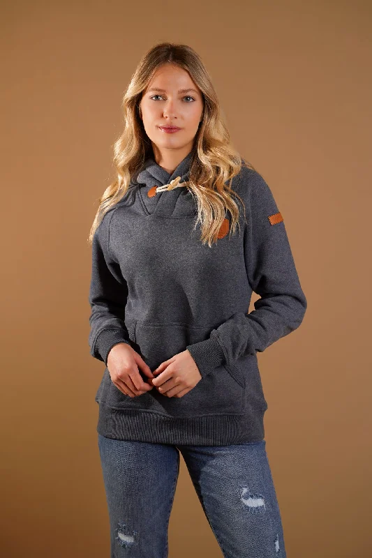 Women's Hooded Sweatshirts with Flannel LiningRhonda Navy Hoodie