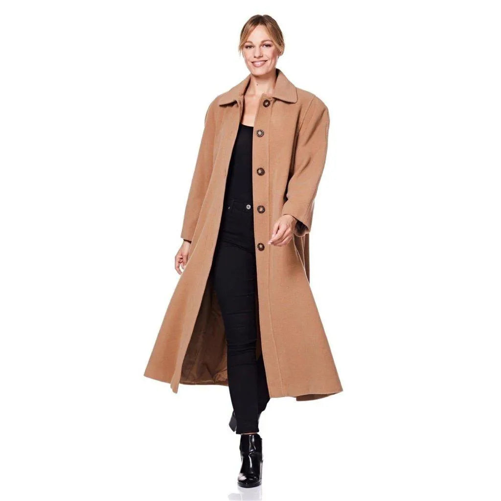 Women's Coats with Fur Trimmed ButtonsCurve Wool & Cashmere Blend Plus Size Long Coat (202)