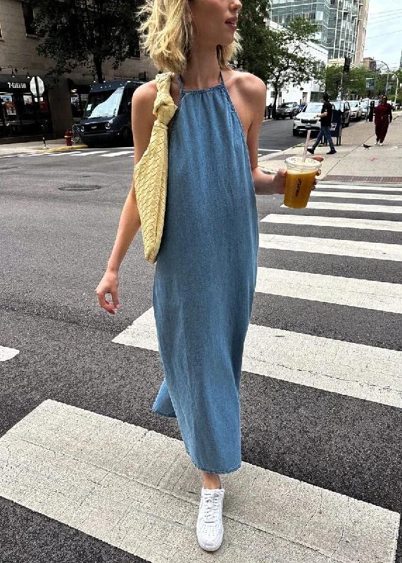 Women's Boat-Neck DressesChristine Washed Denim Maxi Dress - Denim