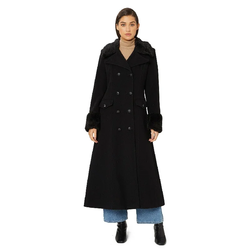 Women's Hooded CoatsAlexa Wool Blend Faux Fur Trim Maxi Coat