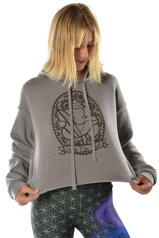 Women's Hooded Sweatshirts with Non-Stretch WaistCrop Top Hoodie with Third Eye Surf