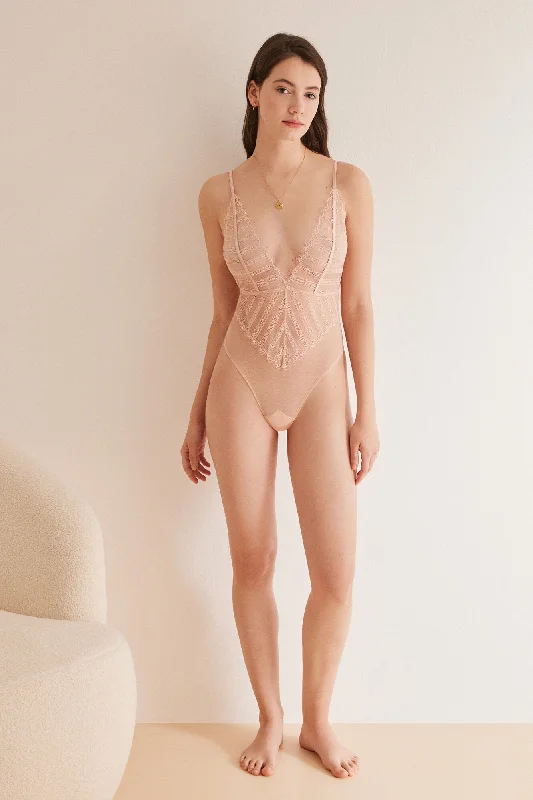 lace-trimmed sleep tank topsNude lace bodysuit