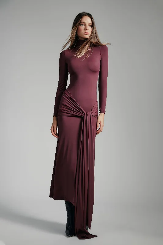 Women's Off-Shoulder DressesAlix Tie Front Maxi Dress - Deep Plum