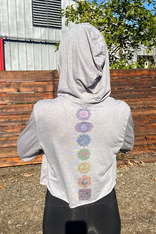 Women's Hooded Sweatshirts with Tie-Dye LiningFull Chakra Back Cropped Long Sleeve Hoodie T-Shirt