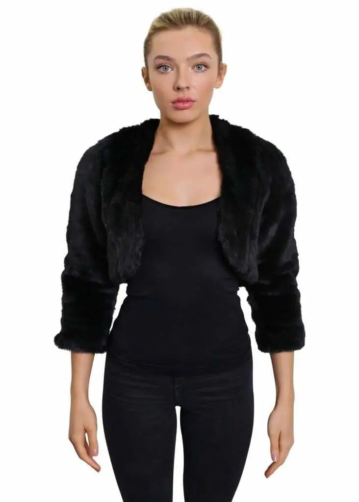 Women's Coats with SleevesOpen Front Faux Fur Bolero