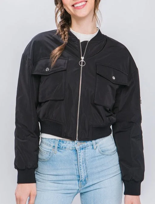 Women's Trench CoatsCrop Zip Bomber Jacket