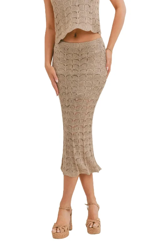 Women's Square Hem SkirtsCappuccino Open Knit Midi Skirt In Taupe