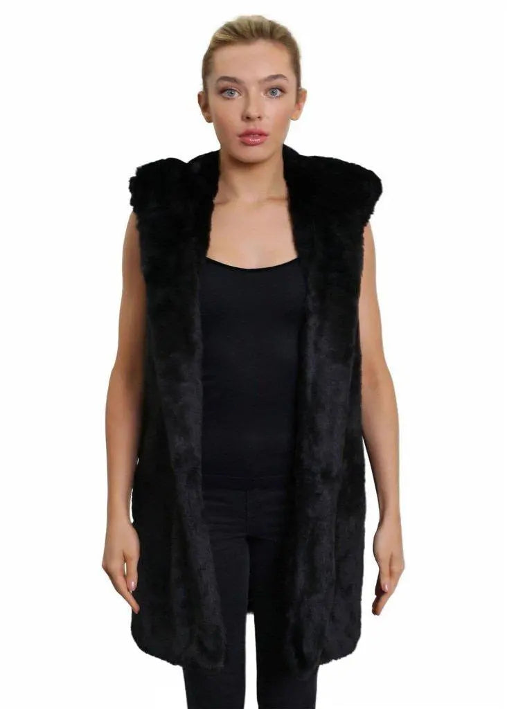 Women's Leather CoatsFaux Fur Hooded Gilet