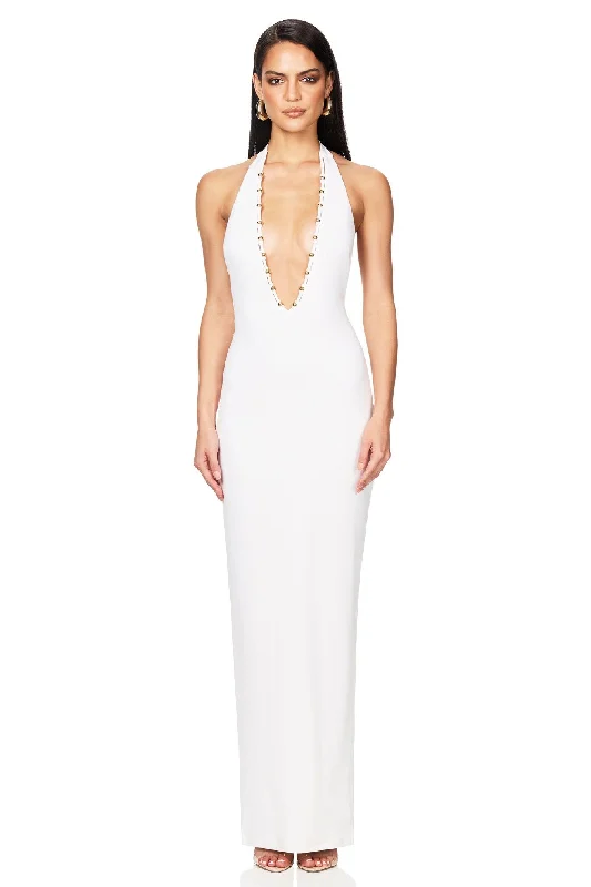 Women's Narrow-Neck DressesNookie Empire Halter Gown - White