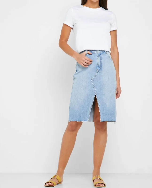 Women's Frayed Hem SkirtsDenim Front Split Pencil Denim Skirt In Blue