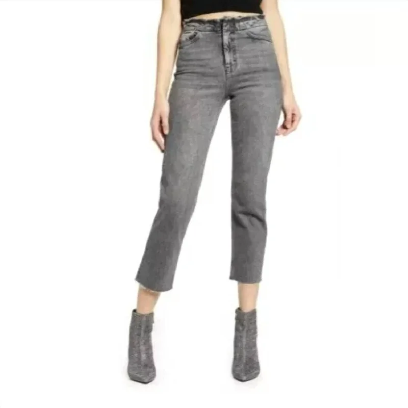 Women's Jodhpurs with Rounded CollarHigh Rise Raw Hem Cropped Straight Leg Jeans In Grey