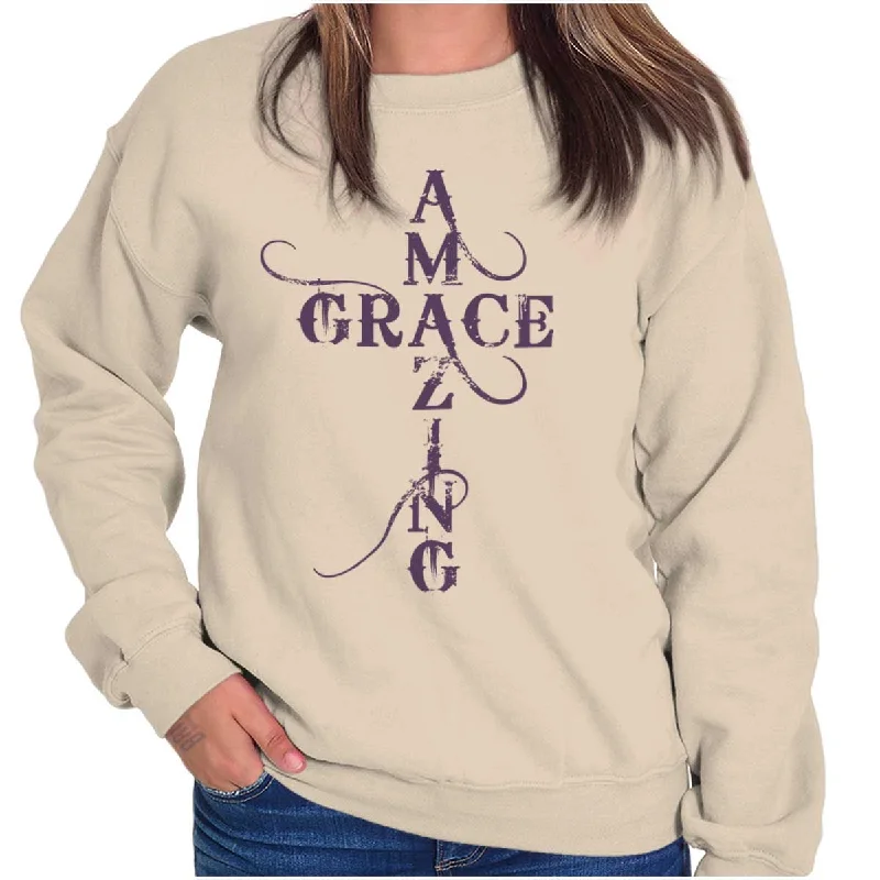 Women's Hooded Sweatshirts with ZipperAmazing Grace Script Crewneck Sweatshirt