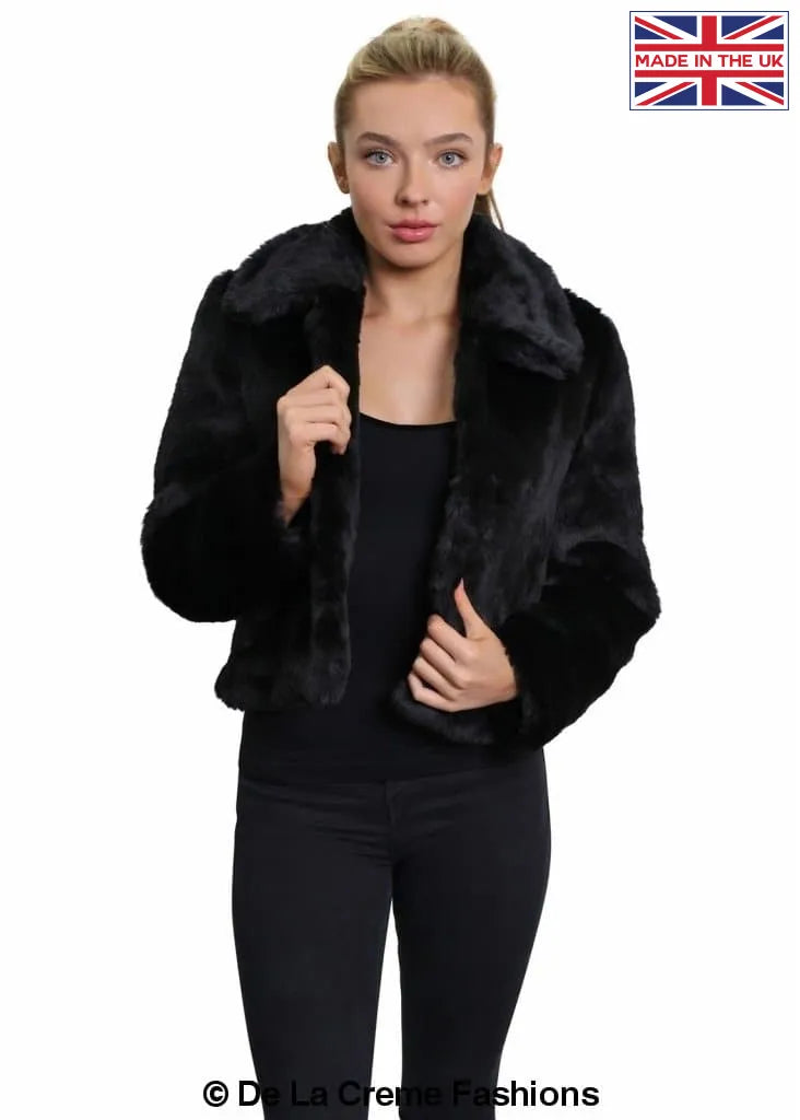 Women's Coats with Fur Trimmed PocketsDe La Creme Womens Faux Fur Cropped Aviator Bomber